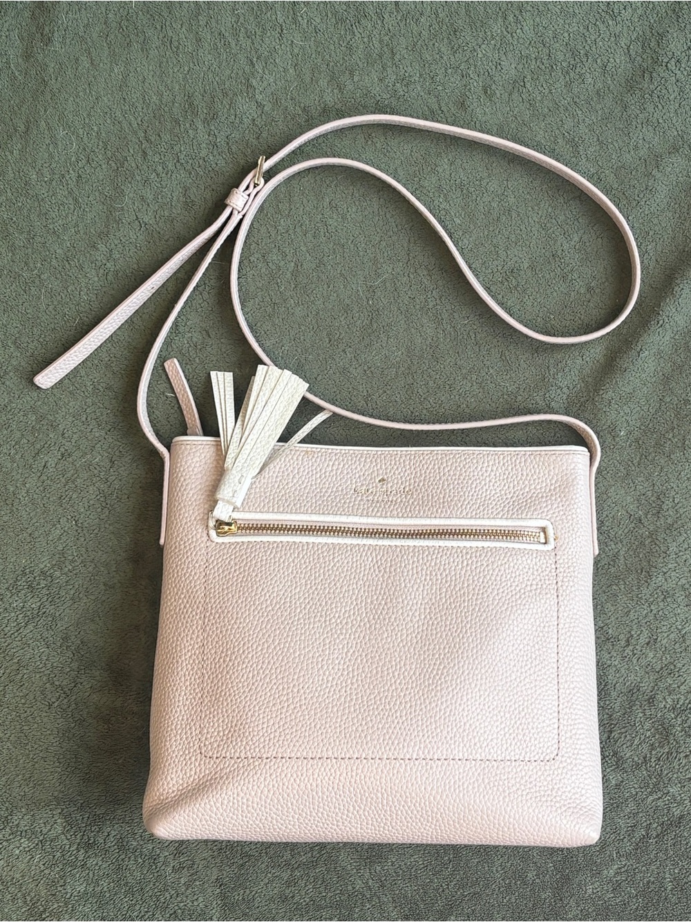 Kate Spade NY Warm Taupe Pebbled Leather Crossbody Cream Tassel
